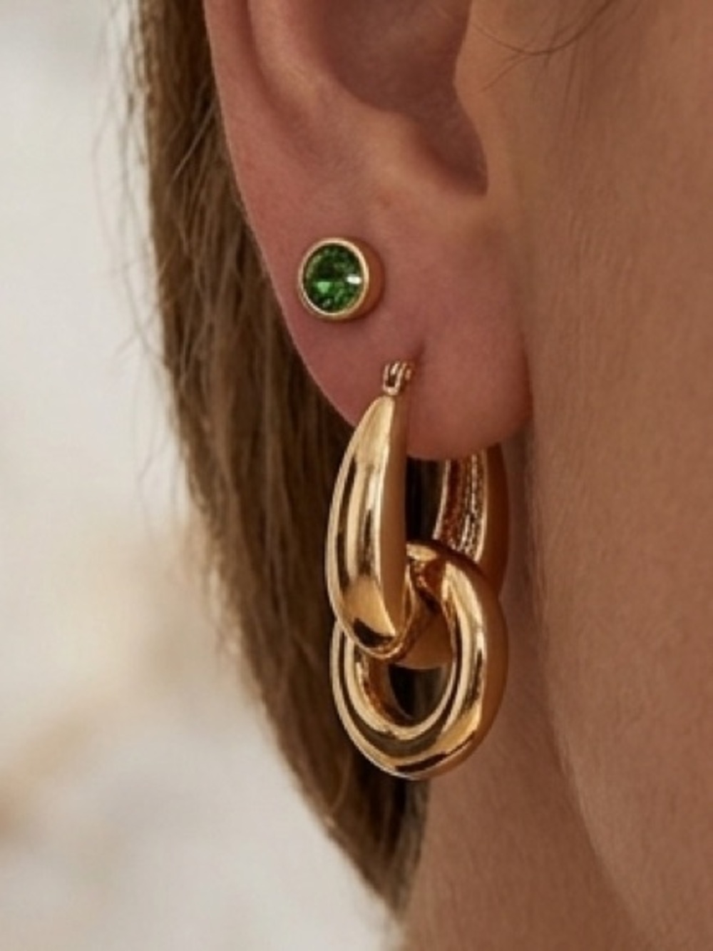 Joe Fresh Green Stud Goldtone Hoop Earrings 2 Pack